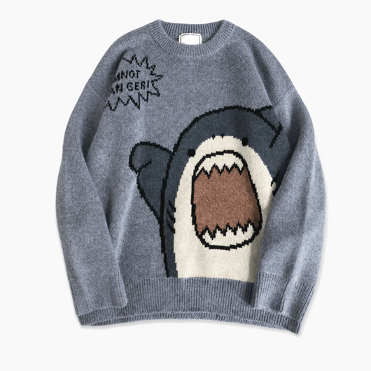 Nite Fury Blue / M Cartoon Shark Knitted Jumper