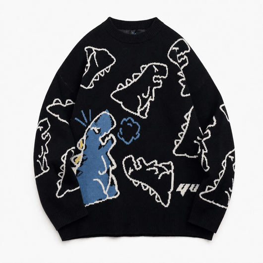 Nite Fury Black / XS Dinosaur Graphic Knitted Jumper