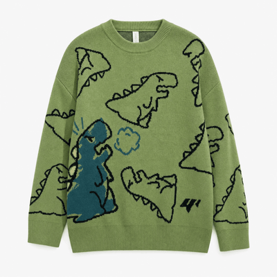 Nite Fury Green / XS Dinosaur Graphic Knitted Jumper