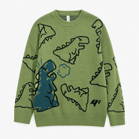 Nite Fury Green / XS Dinosaur Graphic Knitted Jumper